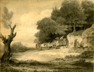Postacie z wózkiem przy drodze, rysunek Thomasa Gainsborougha