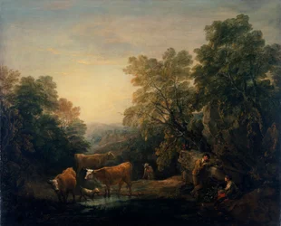 „Skalisty zalesiony krajobraz z rustykalnymi kochankami”, 1771-74