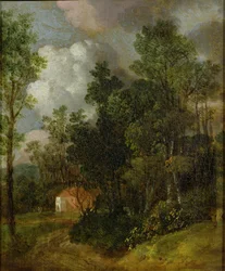 Pejzaż leśny z domem wiejskim i dwiema postaciami, ok. 1752 (olej na płótnie ułożony na płótnie)