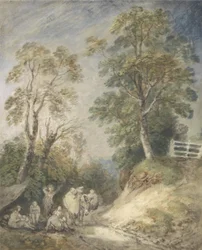Zalesiony pejzaż z cygańskim obozowiskiem, ok. 1760-65 (akwarela i gwasz na ołówku i kredzie na papierze)
