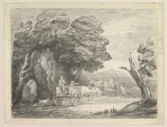 Zalesiony krajobraz z dwoma wiejskimi wozami i figurami, 1 sierpnia 1797.