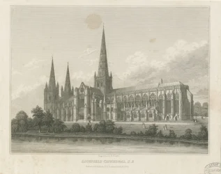 Katedra w Lichfield - widok na południowy wschód: grawerowanie, bd [c 1833] (druk)