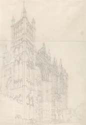 Katedra Peterborough, Huntingdonshire, ok. 1794 (grafit na dwóch połączonych arkuszach papieru)