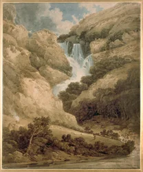 Wąwóz Wathenlath z wodospadami Lodore, Derwentwater, c1801