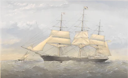 Kliper "South Australia" (1863) na morzu w pobliżu wybrzeża