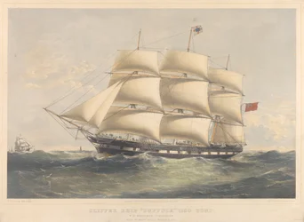 Kliper Suffolk 1100 ton, ok. 1857-60 (litografia, kolorowana)