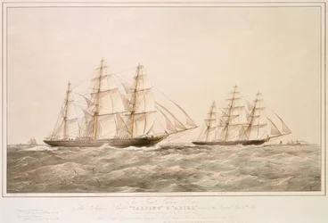 The Great China Race: statki Clipper "Taeping" i "Ariel" mijają Lizard 6 września 1866 r. podczas podróży powrotnej z Foo-Chow-Foo.