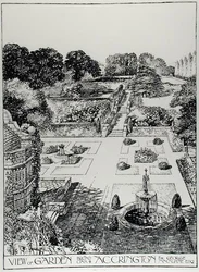 Widok ogrodu, Broad Oak, Accrington, z książki „The Art and Craft of Garden Making” Thomasa Mawsona, opublikowane w 1900 r. (rycina) (zdjęcie czarno-białe)