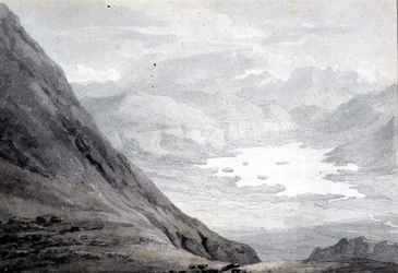 Derwentwater ze Skiddaw (ołówek i akwarela na papierze)