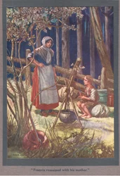 Francis pozostał z matką (kolorowa litografia)