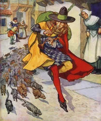 Ilustracja do filmu "The Pied Piper of Hamelin" (kolorowa litografia)