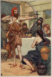 Odyseusz karze zalotników (kolorowa litografia)
