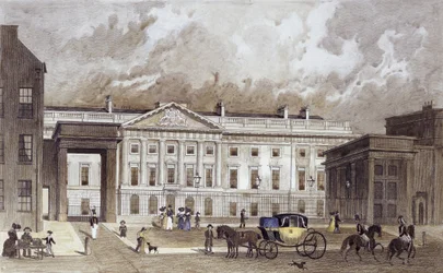 Współczesny sztych nowej Mennicy Królewskiej, ok. 1830 r. (rycina ręcznie kolorowana)