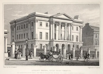 Apsley House, Hyde Park Corner, z pubu „Londyn i jego okolice w XIX wieku”. Jones und Co., 1827-1829
