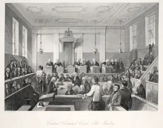 Centralny Sąd Karny w Old Bailey, z pubu „London Interiors withich Costumes and Ceremonies”. Joseph Mead, Londyn, c.1843 (rycina stalowa)