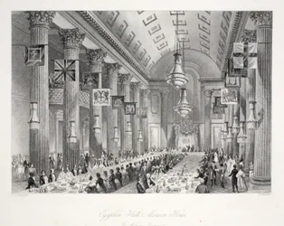 Sala Egipska, Mansion House, z pubu „London Interiors withich Costumes and Ceremonies”. Joseph Mead, Londyn, c.1843 (rycina stalowa)