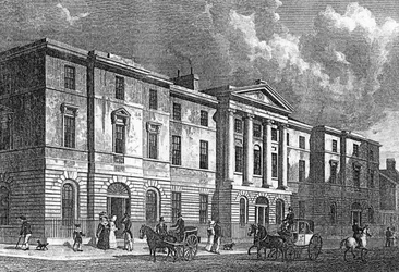 Exchange Buildings, Leith, grawerowane przez T. Highama, 1830