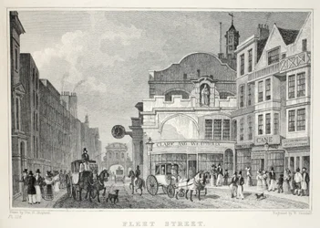 Fleet Street, z pubu „Londyn i jego okolice w XIX wieku”. Jones und Co., 1827-1829