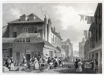 Hungerford Market, Strand, grawerowane przez Thomasa Barbera, 1830
