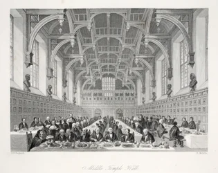 Sala Middle Temple, z pubu „London Interiors withich Costumes and Ceremonies”. Joseph Mead, Londyn, c.1843 (rycina stalowa)