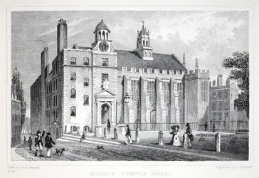 Middle Temple, z pubu „Londyn i jego okolice w XIX wieku”. Jones und Co., 1827-1829