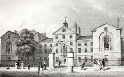 Szpital Middlesex z pubu „Londyn i jego okolice w XIX wieku”. Jones und Co., 1827-1829
