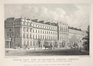 North East Side of Belgrave Square, Pimlico, z pubu „Londyn i jego okolice w XIX wieku”. Jones und Co., 1827-1829
