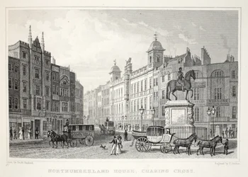 Northumberland House, Strand, z pubu „Londyn i jego okolice w XIX wieku”. Jones und Co., 1827-1829