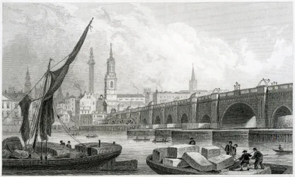 Old London Bridge, z Southwark, 1829