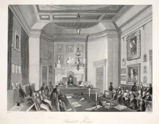 Somerset House, z pubu „London Interiors withich Costumes and Ceremonies”. Joseph Mead, Londyn, c.1843 (rycina stalowa)