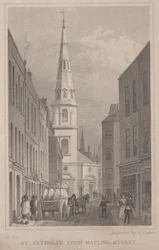 St. Antholin, od ulicy Watling, rycina A. Cruse, ok. 1830 (rycina)