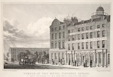 Świątynia Muz, Finsbury Square, z pubu „Londyn i jego okolice w XIX wieku”. Jones und Co., 1827-1829