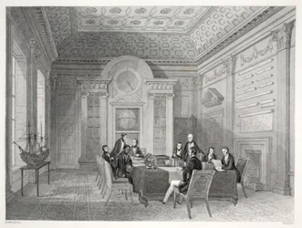 Sala Posiedzeń Admiralicji, z pubu „London Interiors with your Costumes and Ceremonies”. Joseph Mead, Londyn, c.1843 (rycina stalowa)