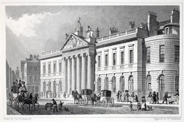 East India House, z pubu „Londyn i jego okolice w XIX wieku”. Jones und Co., 1827-1829