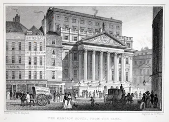 The Mansion House, z pubu „Londyn i jego okolice w XIX wieku”. Jones und Co., 1827-1829