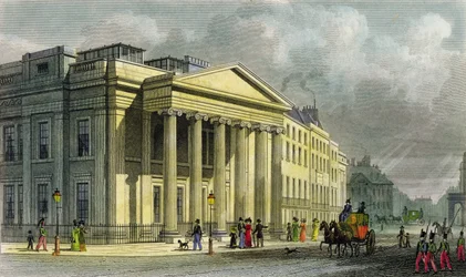 The New College of Physicians, Pall Mall, East, grawerowane przez Thomasa Barbera (1768-1843) (kolorowe grawerowanie)
