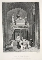 Grób królowej Elżbiety I z pubu „London Interiors withich Costumes and Ceremonies”. Joseph Mead, Londyn, c.1843 (rycina stalowa)