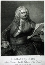George Frederick Handel (1685-1759), sztychowany przez Williama Bromleya (1769-1842), do wydania przez doktora Arnolda jego dzieł (Handla), wyd. 1789