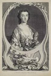 Pani Cibber, grawerowana przez J. Marchanda (fl.1749), 1749