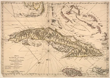 Mapa wyspy Kuba z wyspami Bahama, Zatoką Florydzką i Windward Passage - sporządzona na podstawie angielskich i hiszpańskich pomiarów. LOC 73697703