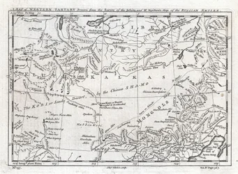 Mapa Tatarów Zachodnich narysowana na podstawie badań jezuitów i mapy Imperium Rosyjskiego pana Kyrillowa.