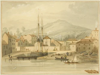 Limekiln Dock, Hotwell Road, z bryg „Eolus” i Brandon Hill za nimi