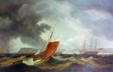 Trawler z Brixham wpływający do Torbay, początek XIX wieku (obraz olejny)