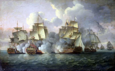 HMS "Mediator" angażujący francuskie i amerykańskie okręty
