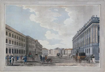 Widok ulicy Millionnaya i Marmurowego Pałacu przez pole Marsa, 1790