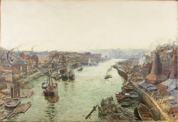 Sunderland, Holmes Wharf (akwarela (wzmocniona bielą) i wydrapywanie na papierze)