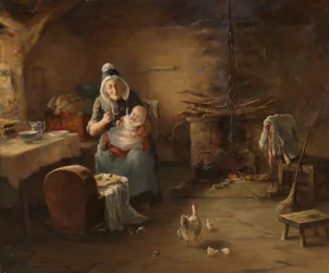 Wnętrze chaty chłopskiej (olej na płótnie)