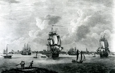 Widok Charles Town, stolicy Południowej Karoliny w Ameryce Północnej, rytowany przez Pierre Charles Canot