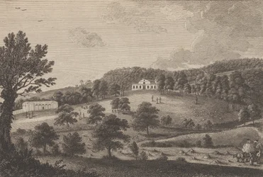 Widok na lożę w South Park, niedaleko Penshurst w hrabstwie Kent, z The H..., 1777-90.