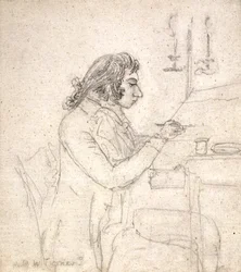 JMW Turner przy stole rysunkowym; Verso: Pani Monro śpi (ołówek na złamanym papierze czerpanym)
